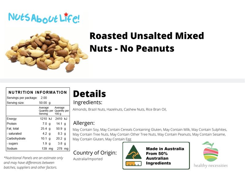 Roasted Unsalted Mixed Nuts (No Peanuts) - Nuts About LifeRUMNNOP461Nuts About Life